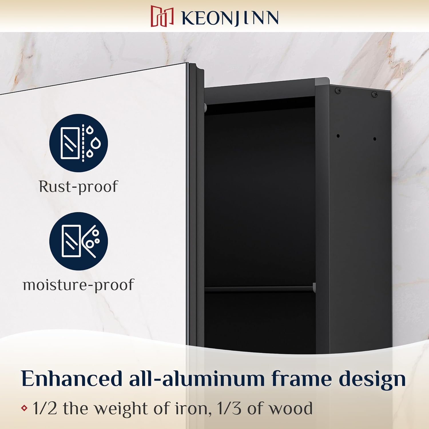 Keonjinn 36 x 24 Inch Black Medicine Cabinet, Bathroom Medicine Cabinet with Mirror, Lightweight Aluminum Structure, Assembly Required, in Wall or Wall Mount, Free Adjustable Shelves, Tempered Glass