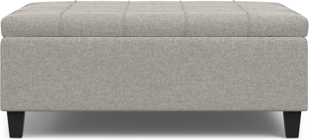 SIMPLIHOME Harrison Large Coffee Table Storage Ottoman - 40 inch Wide Upholstered Linen Look Fabric Square Lift-Top Ottoman in Cloud Grey, Transitional Bench for Living Room with Sturdy Base