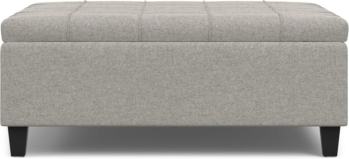SIMPLIHOME Harrison Large Coffee Table Storage Ottoman - 40 inch Wide Upholstered Linen Look Fabric Square Lift-Top Ottoman in Cloud Grey, Transitional Bench for Living Room with Sturdy Base