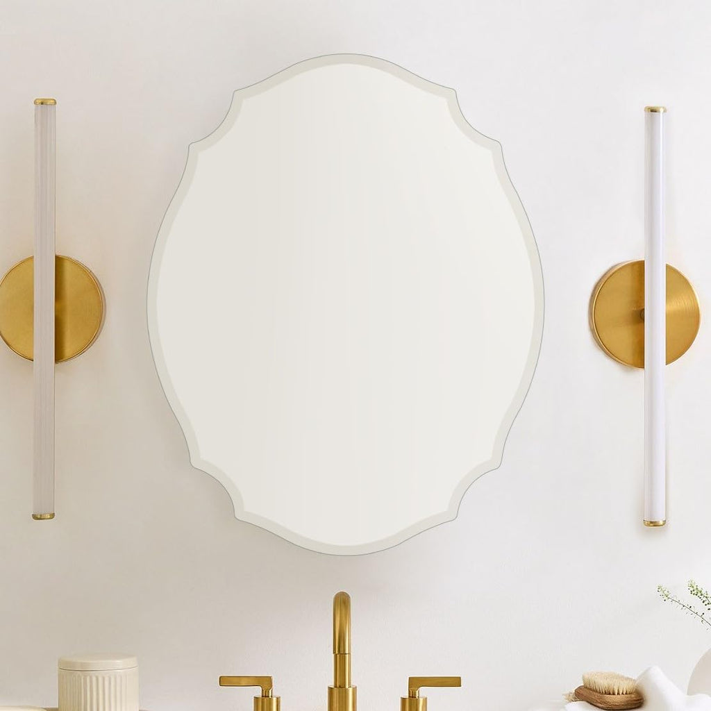 TOMACE Frameless Assymetrical Oval Medicine Cabinet with Beveled Mirror Irregular Surface Bathroom Medicine Cabinet Mirror with Storage for Bathroom 19'' H x 24'' W