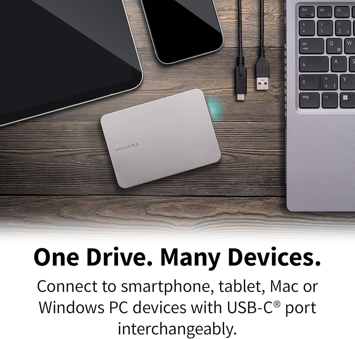 Toshiba Canvio Flex 1TB – Portable 2.5'' External Hard Drive (HDD) for Mac, Windows PC, Smartphone and Tablet Use, Compatible with Most USB-C and USB-A Devices, Warm Silver (HDTX210ESCAA)