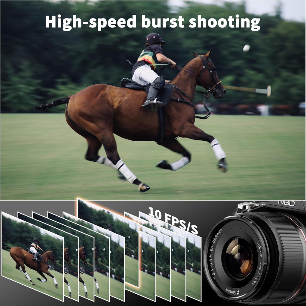 NBD 64MP Digital Cameras for Photography,5K Vlogging Cameras for YouTube,16X Optical Zoom Travel Point and Shoot Digital Cameras Fotograficas with 180°Flip Screen,58mm UV Lens,2 Batteries（Black）
