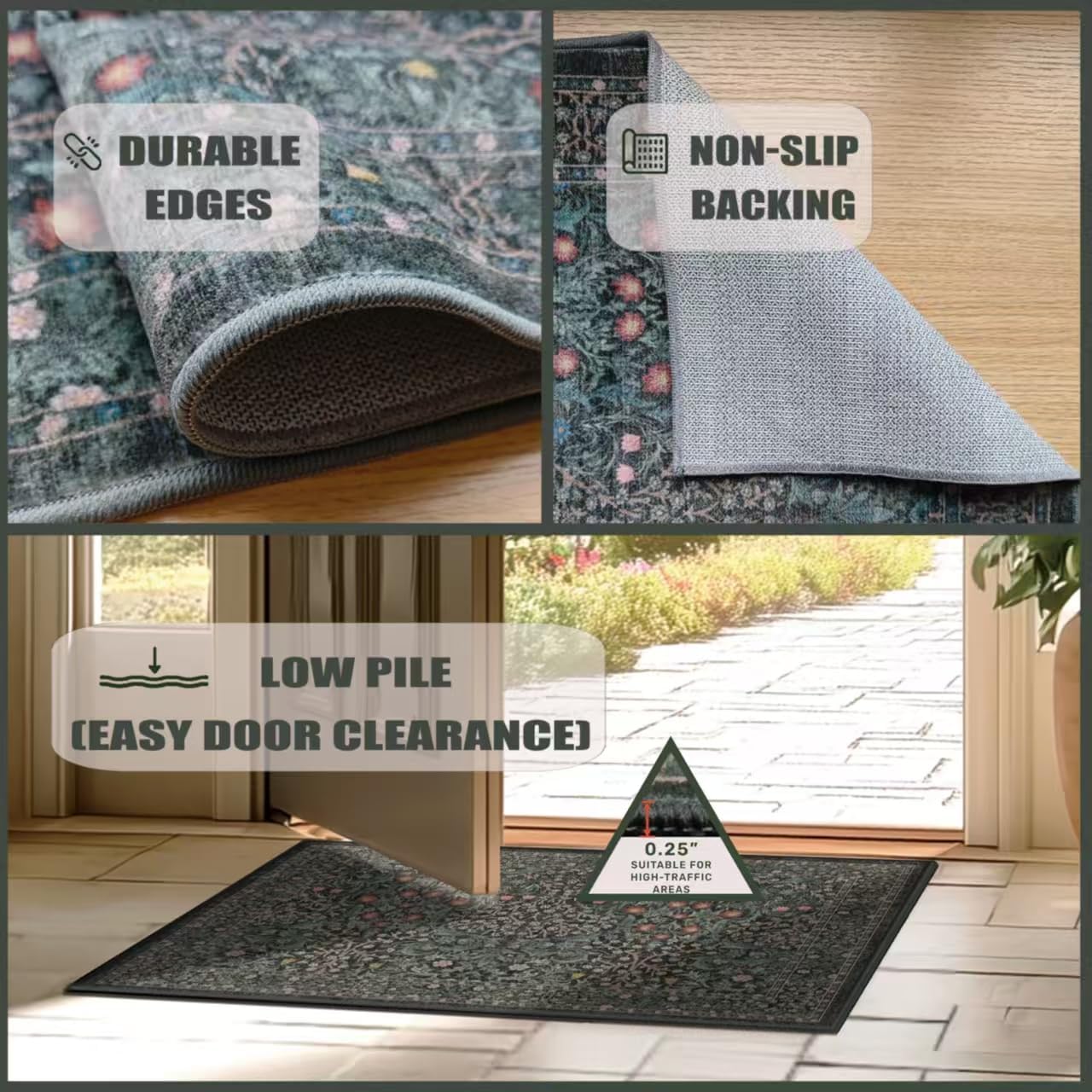 9x12 Rugs for Living Room Washable Green Area Rug
