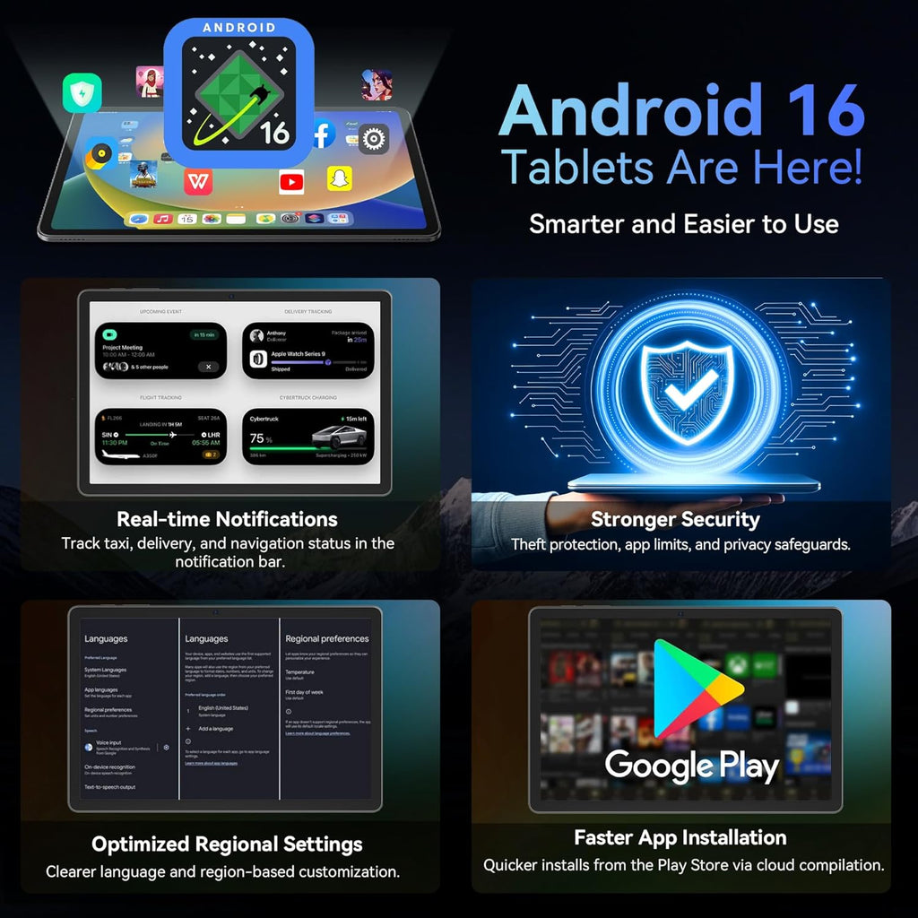 Tablet 2026 World's First Android 16 Tablet with Gemini AI, 11 Inch FHD Display, 24GB RAM 128GB ROM /2TB TF, T7250 CPU+13MP Camera, 8000mAh, Widevine L1, 2 in 1 Tablets with Keyboard Mouse Stylus