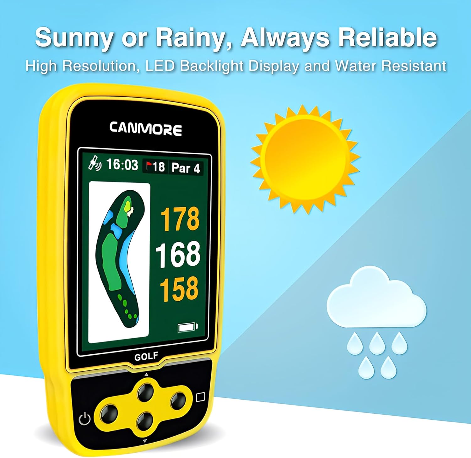 CANMORE HG500 Golf GPS - Extra Large Easy-to-Read Color Display, preloaded 41,000 Course map Worldwide Shape of The Green and The Fairway(Yellow)