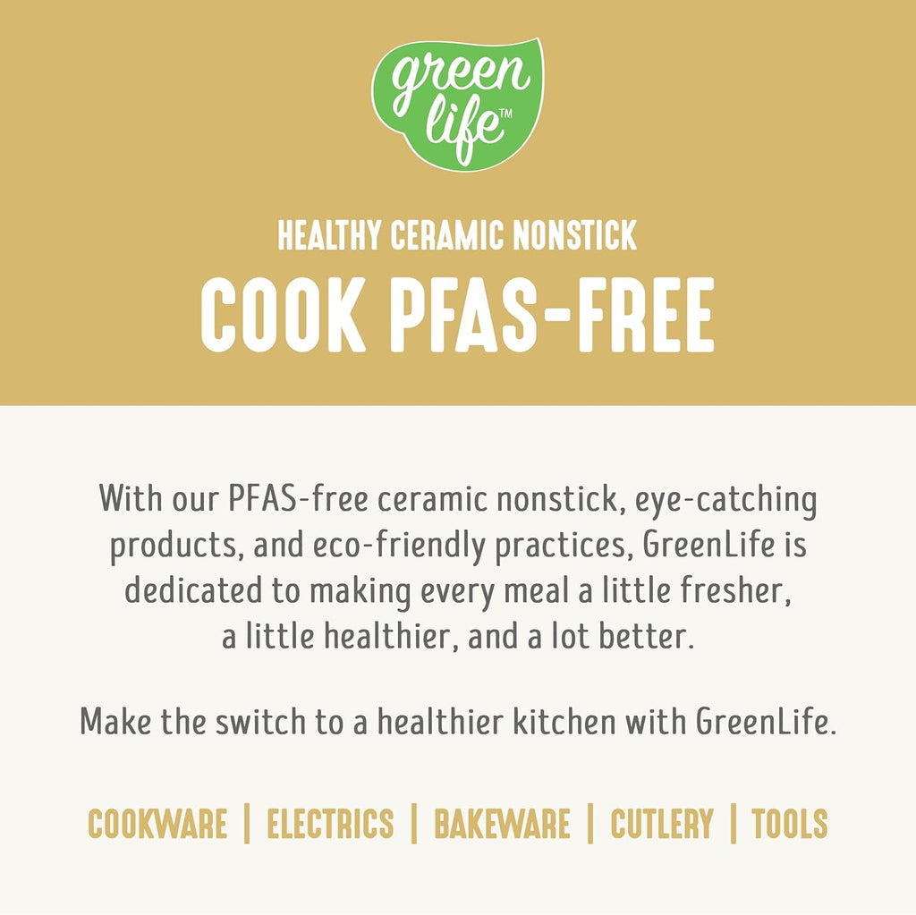 GreenLife 16 Piece Nonstick Cookware Set, Soft Grip Non-Toxic PFAS-Free Ceramic Pots & Pans, Dishwasher & Oven Safe, Frying, Sauce, Saute, Utensils, Glass Lids, Stay-Cool Handles, Wobble Free, Yellow
