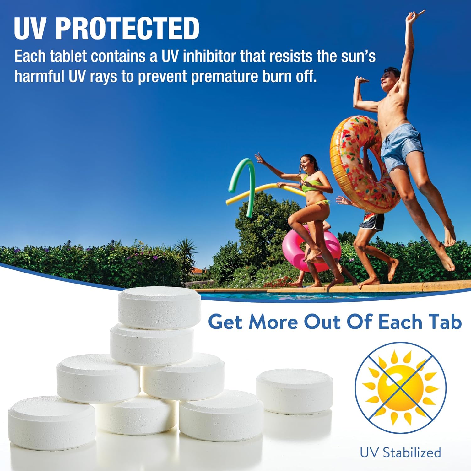 Doheny's 3-Inch Stabilized Chlorine Tablets for Sanitizing Swimming Pools | 99% Pure Tri-Chlor, 90% Available Chlorine | Long-Lasting, UV-Protected, Slow-Dissolving | Individually Wrapped 50lb Bucket