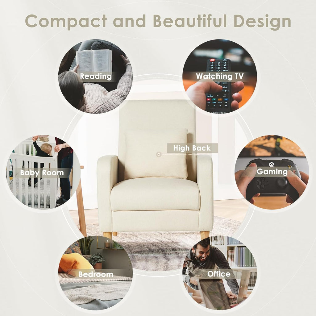 COLAMY Upholstered Sherpa Accent Living Room Chairs Set of 2, Fabric Arm Chair Reading Side Chair, Single Sofa with Back Pillow and Wood Legs,Cream