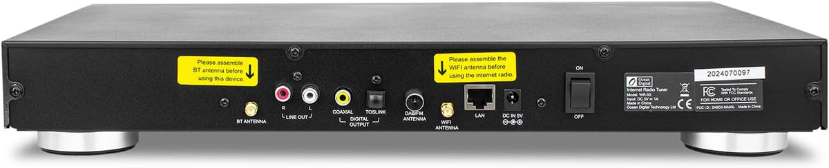 Ocean Digital WR-50 Internet Radio Tuner Component Wi-Fi, Ethernet LAN, Podcasts, Stereo Outputs to Connect Hi-Fi System, Bluetooth Receiver, USB Playback, Remote Control, 2.4" Color Display
