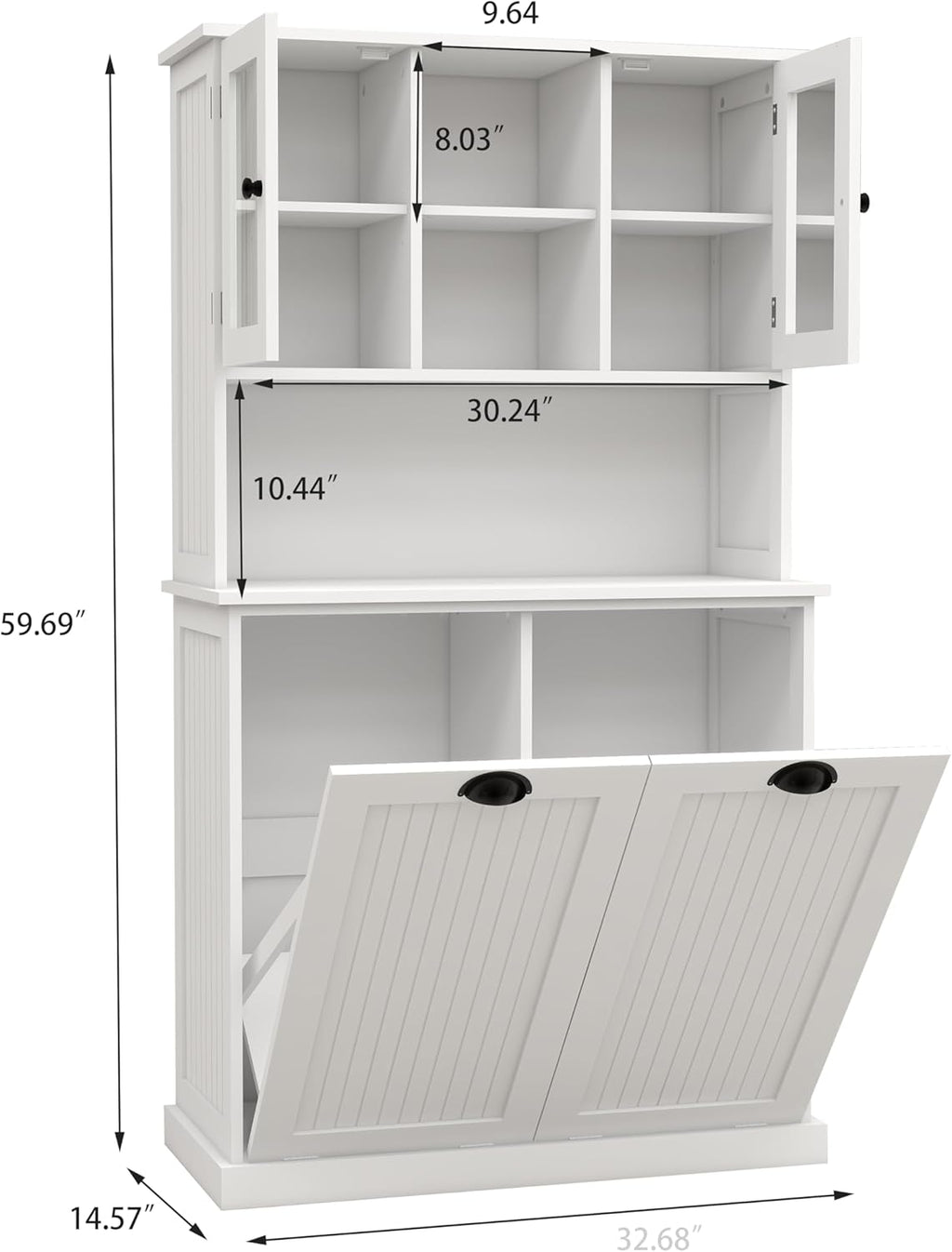 Laundry Room Storage Cabinets with Tilt-Out Double Doors, Laundry Cabinet with 2 Removeable Non-Woven Bags and Glass Doors 60” Tall Bathroom Cabinet with Adjustable Shelves (White)