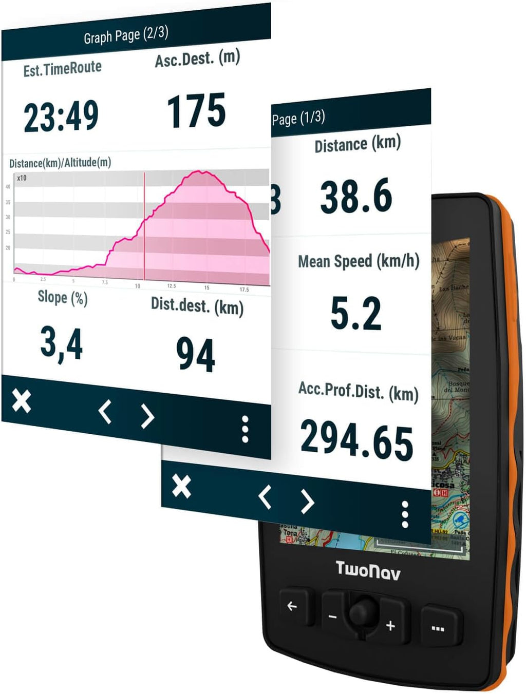 TwoNav Aventura 2 Plus (32 GB), Handheld GPS with 3.7-inch Wide Screen, Buttons and Joystick for Mountaineering, Mountaineering, Trekking or Hiking with maps Included. Colour Orange
