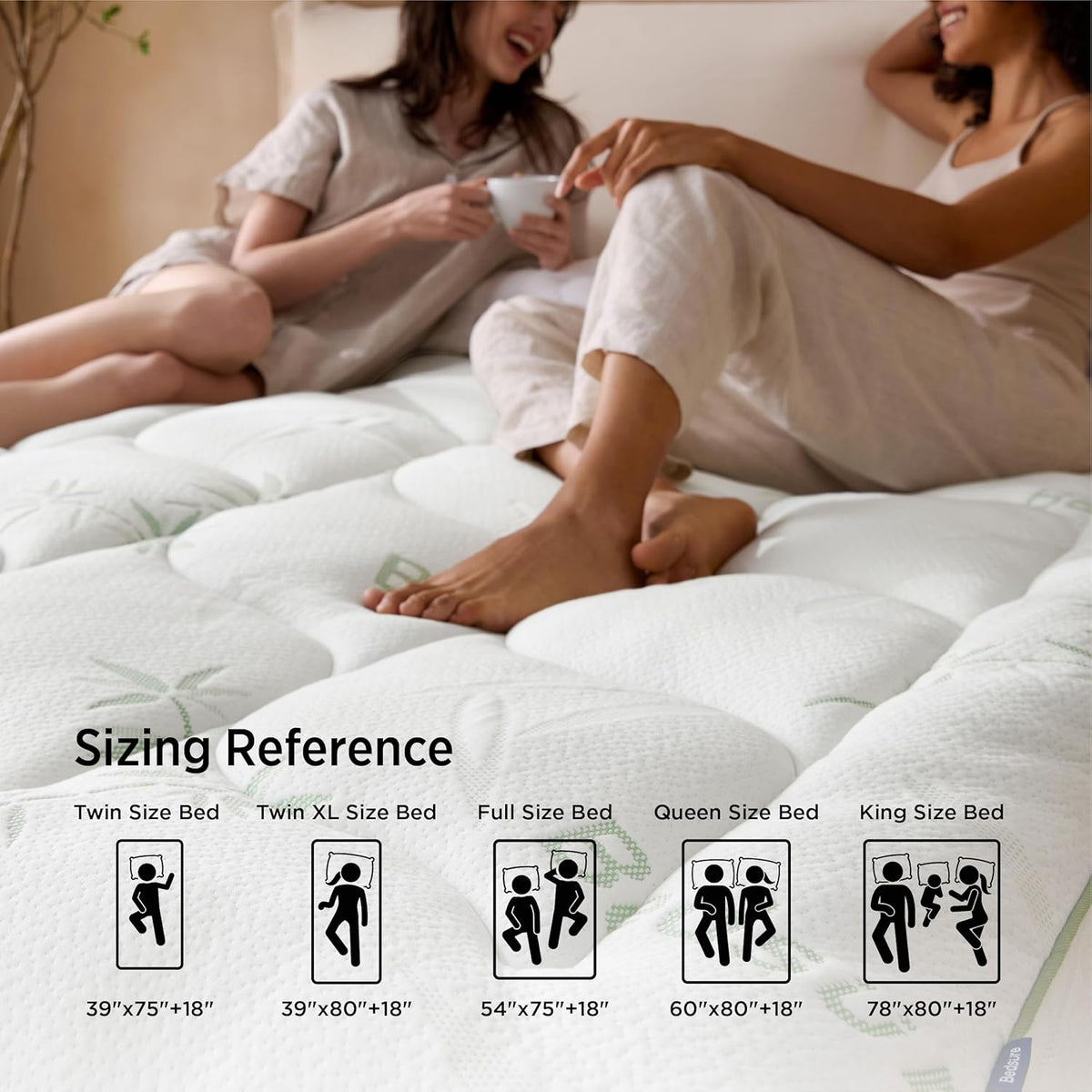 Bedsure 5 Inch Memory Foam Mattress Topper Queen, 2-in-1 Dual Layer, 3 Inch Memory Foam + 2 Inch Viscose Made from Bamboo Mattress Topper Pad Cover, Flippable Memory Foam with Dual Comfort, White