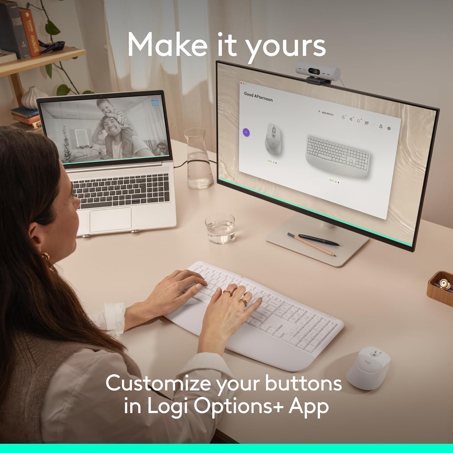 Logitech Signature Comfort Plus Combo MK880 Wireless Keyboard and Mouse Combo, Full-Size Comfort Keyboard with Palm Rest, Silent Clicks, Bluetooth, for Windows and macOS - Off White