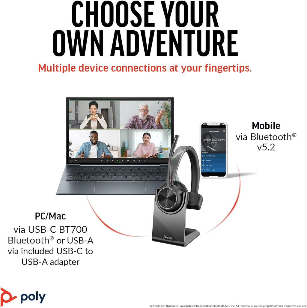 Poly Voyager 4310 UC Wireless Headset & Charge Stand (Plantronics) - Single-Ear Bluetooth Headset w/Noise-Canceling Boom Mic - Connect to PC/Mac/Mobile - Works w/Teams, Zoom, & More - Amazon Exclusive