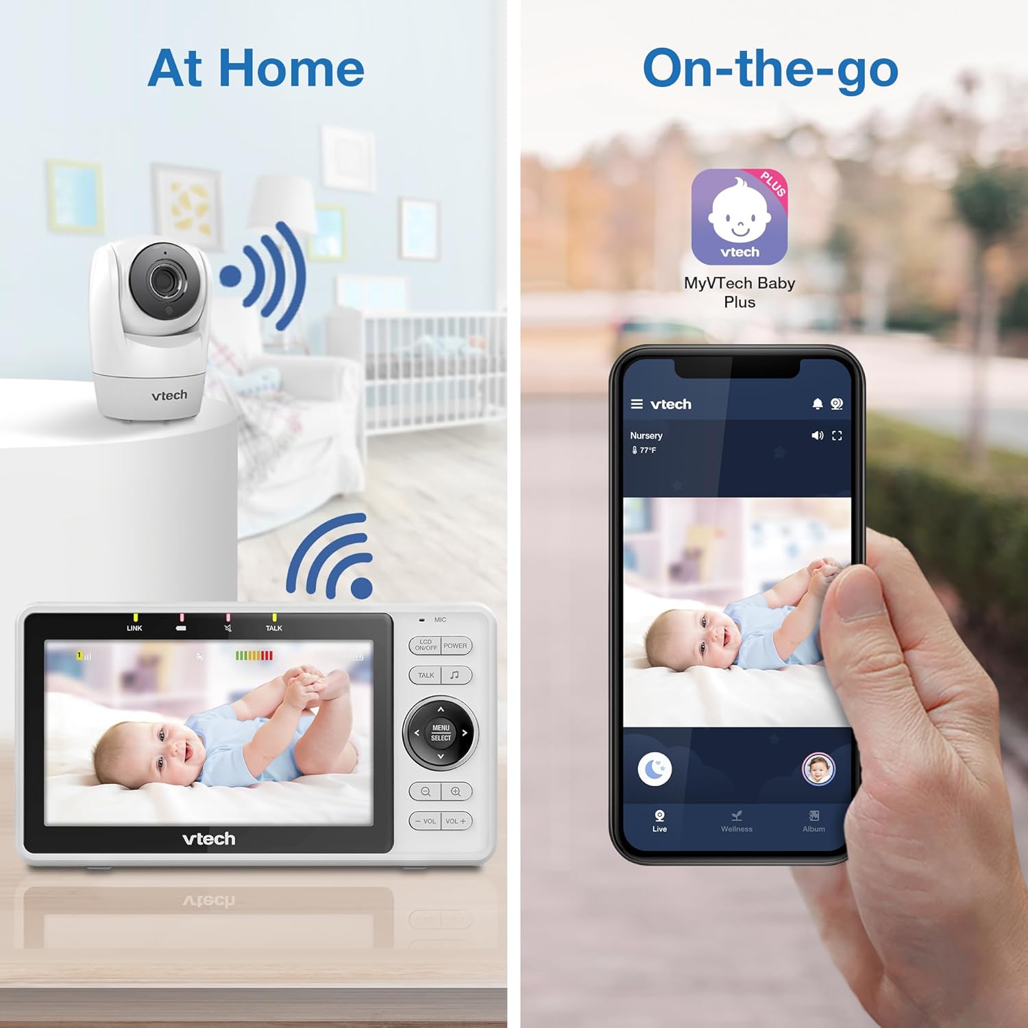 VTech WiFi Baby Monitor with Camera and Audio, 1080p Camera & 5" HD Screen – Remote Pan-Tilt-Zoom, Night Vision, Two-Way Talk, Motion Alerts, Free App | VM901