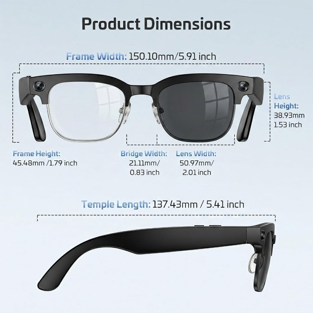 AI Smart Glasses with Camera,8MP 4K HD Camera Glasses,Supports AI Voice Control/Photo/Video/Audio Recording,Bluetooth Glasses with 133 Translations,IP67 Waterproof for Business,Outdoor,Men & Women
