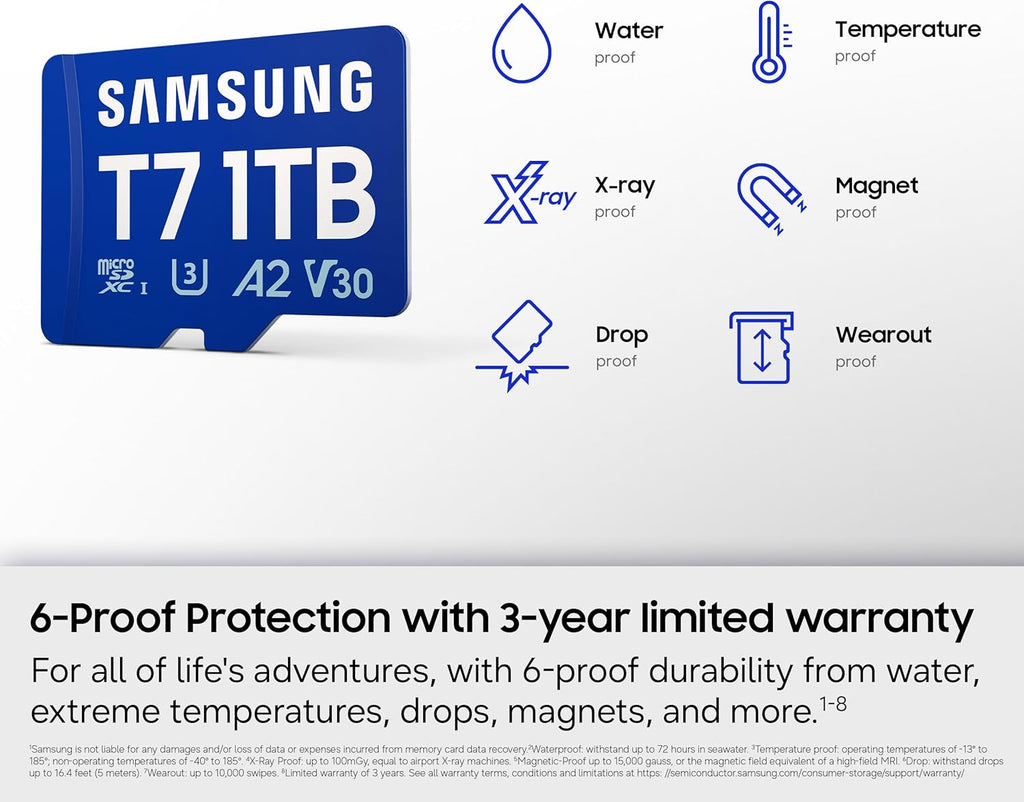 Samsung microSDXC T7 1TB, Transfer Speeds Up to 170 MB/s, Made for Casual Gamers, Amateur Creators, & Everyday Users (MB-MB1T0T/AM)
