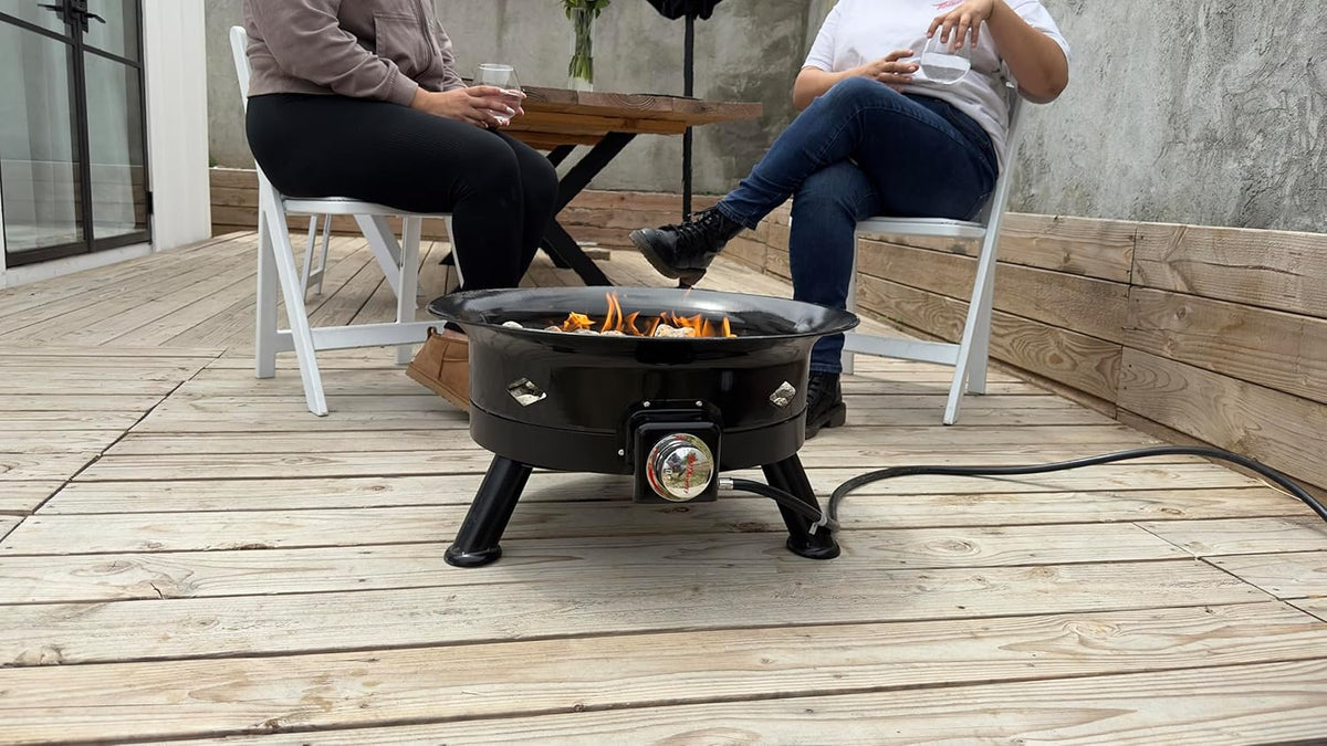 Flame King Smokeless Propane Fire Pit, 24-inch Portable Firebowl, 58K BTU with Self Igniter, Cover, & Carry Straps for RV, Camping, & Outdoor Living