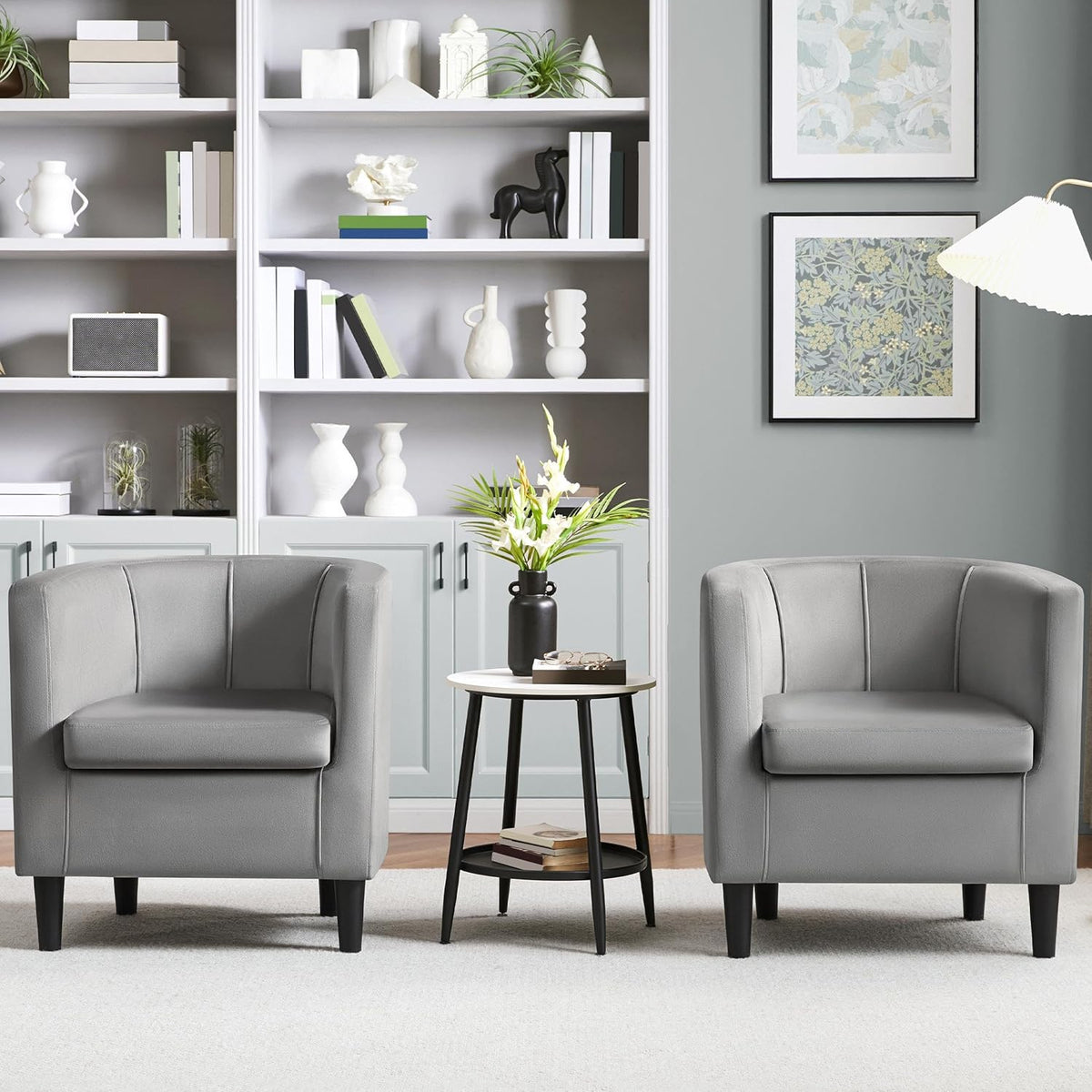 Yaheetech Accent Chair, Modern Velvet Armchairs with Big Ample Seat, Cozy Upholstered Barrel Sofa Chair for Living Room Bedroom Waiting Room, Set of 2, Gray