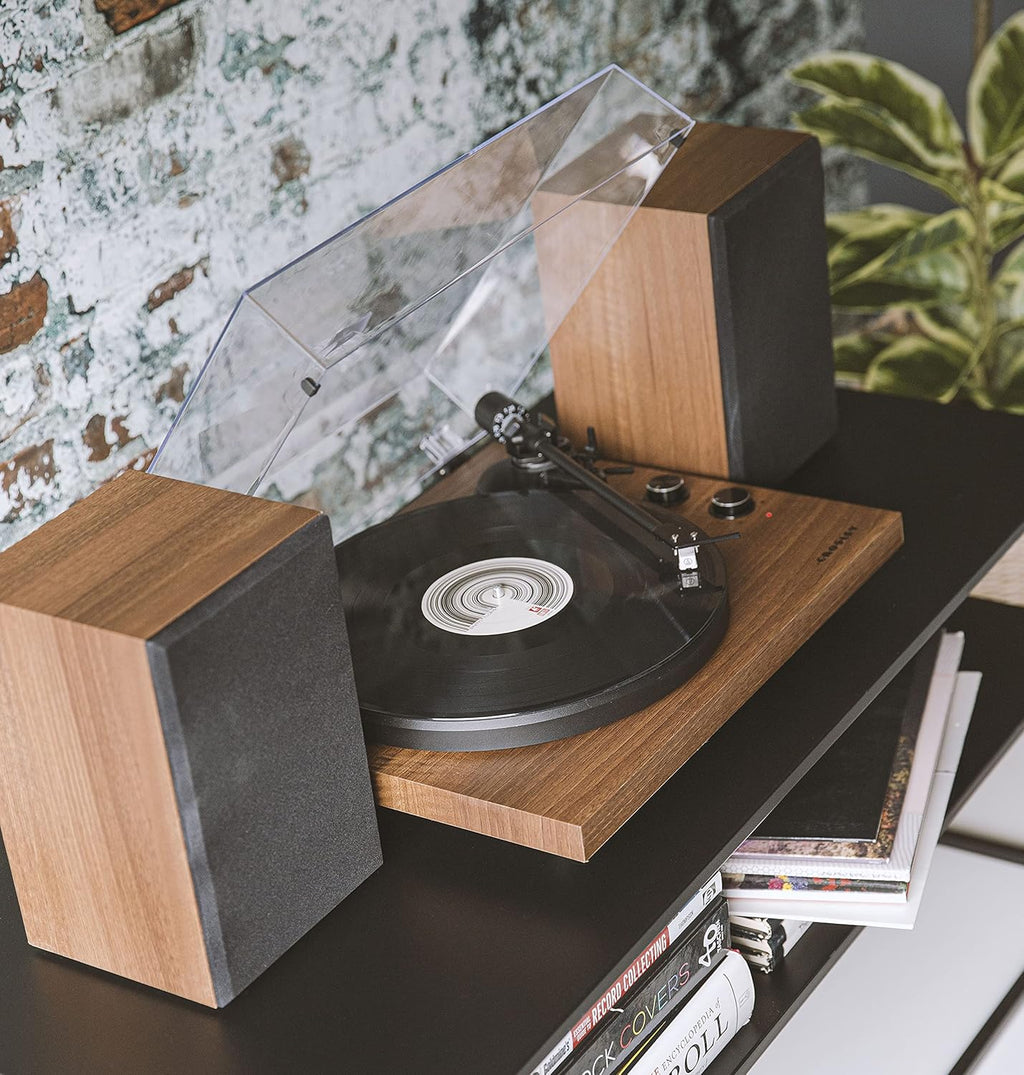 Crosley C62 Bluetooth Vinyl Record Player 120W Speakers, 2-Speed Belt-Drive Turntable, Anti-Skate, Walnut