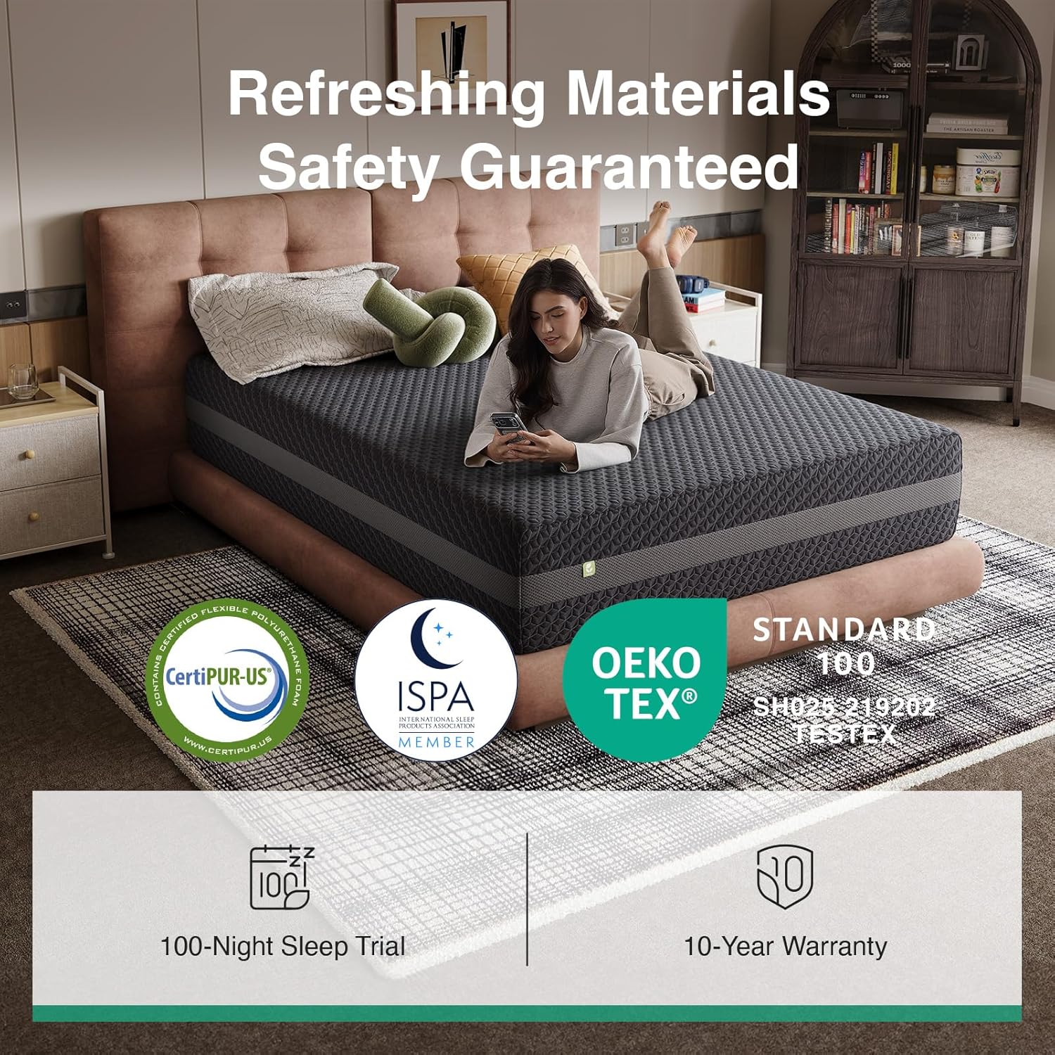 Novilla 14 Inch Queen Size Mattress, Queen Gel Memory Foam Mattress with Green Tea-Infused Foam for Pressure Relief, Body Contouring, & Balanced Support, Breathable Side Panel, Mattresses in a Box