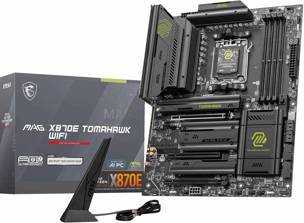 MSI MAG X870E Tomahawk WiFi Motherboard, ATX - Supports AMD Ryzen 9000/8000 / 7000 Processors, AM5-80A SPS VRM, DDR5 Memory Boost 8400+ MT/s (OC), PCIe 5.0 x16, M.2 Gen5, Wi-Fi 7, 5G LAN (Renewed)