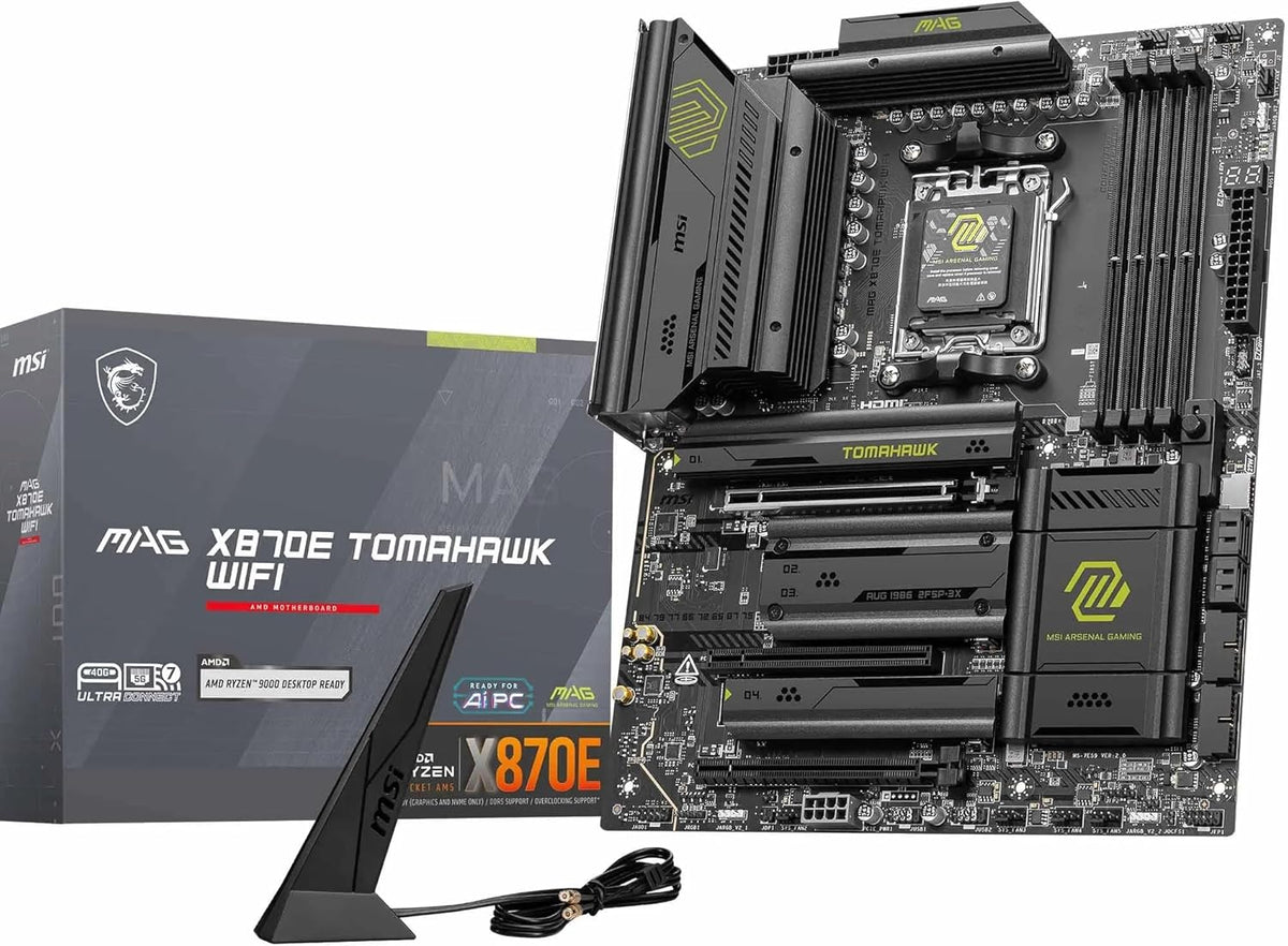 MSI MAG X870E Tomahawk WiFi Motherboard, ATX - Supports AMD Ryzen 9000/8000 / 7000 Processors, AM5-80A SPS VRM, DDR5 Memory Boost 8400+ MT/s (OC), PCIe 5.0 x16, M.2 Gen5, Wi-Fi 7, 5G LAN (Renewed)