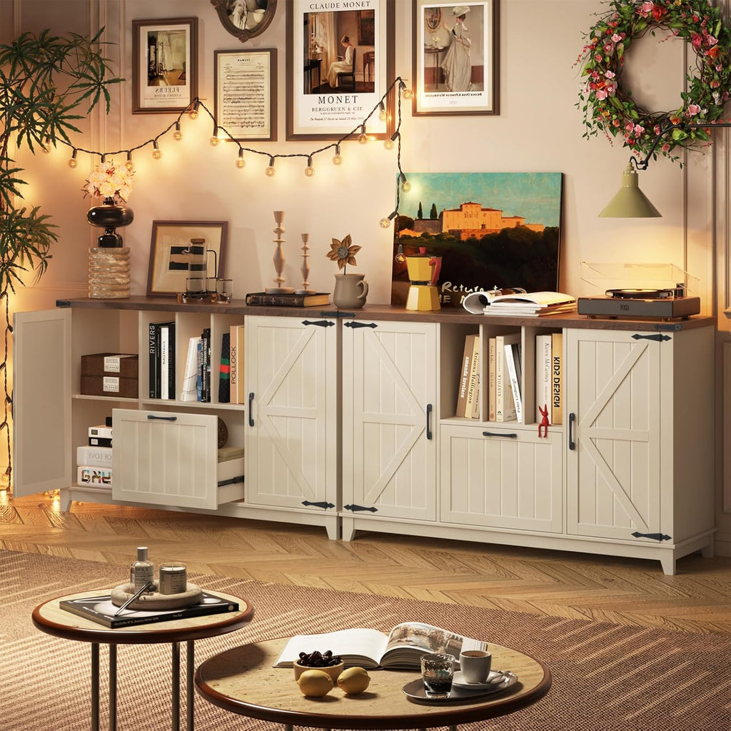 Lateral File Cabinet with File Drawer, Farmhouse Filing Cabinet with Storage Shelves for Legal/A4/Letter Size Hanging Files, Large Modern Printer Stand for Home Office (Rustic White and Brown)