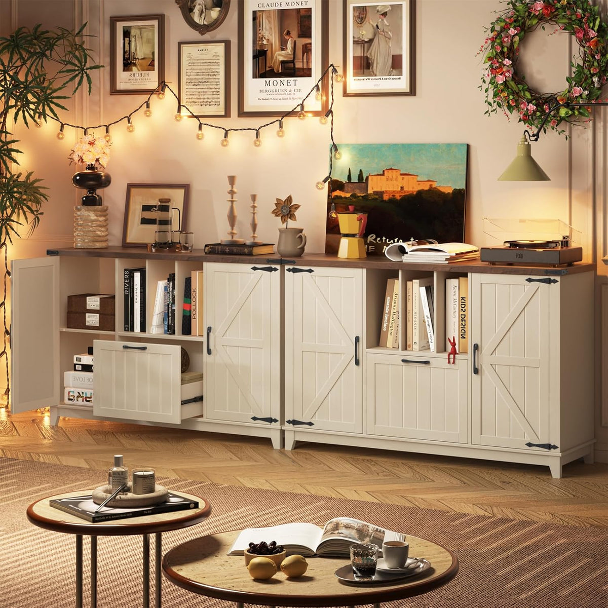 Lateral File Cabinet with File Drawer, Farmhouse Filing Cabinet with Storage Shelves for Legal/A4/Letter Size Hanging Files, Large Modern Printer Stand for Home Office (Rustic White and Brown)