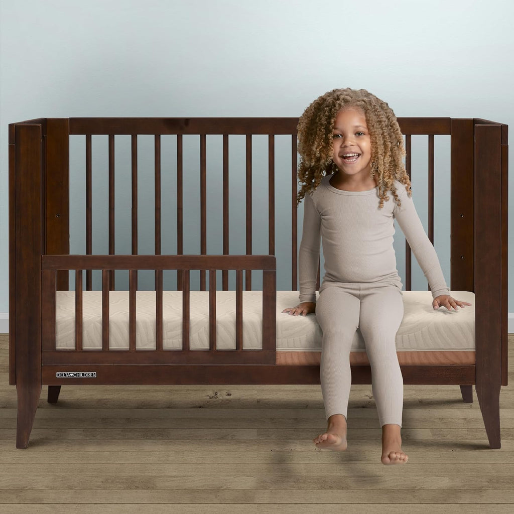 Delta Children Summer Breeze Mattress - Breathable Baby Crib & Toddler Mattress with Cloud Core - Machine Washable Cover - GREENGUARD Gold – Waterproof - Sustainably Sourced Core, Apricot/White