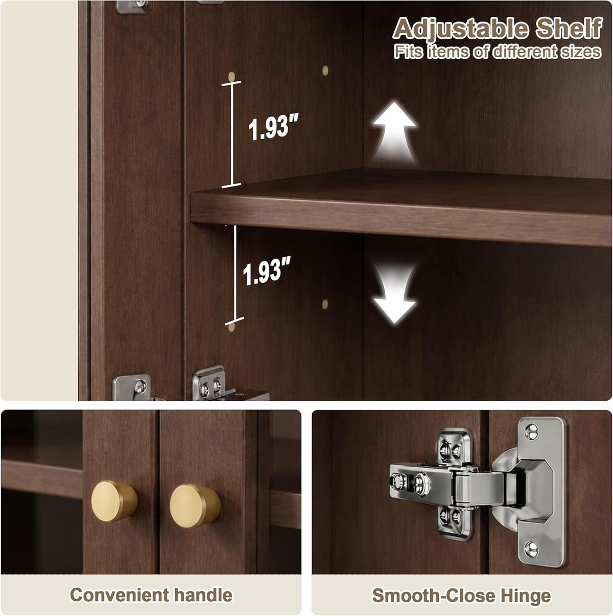 Arched Wall Cabinet, Bathroom Cabinet Wall Mount with Glass Doors & Adjustable Shelf, Floating Medicine Cabinet for Bathroom, Kitchen, Living Room Storage, Walnut