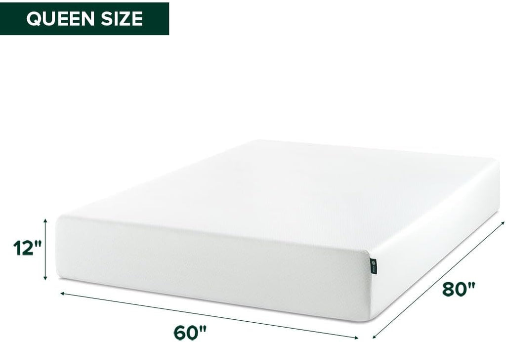 Zinus Green Tea Memory Foam Mattress 12 Inch, Pressure-Relieving Comfort & Full-Body Support, Naturally Fresh, Medium Firm Feel, CertiPUR-US & Oeko-TEX Certified Safe Materials, Queen