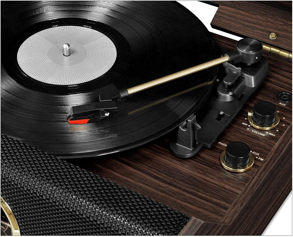 Victrola Highland 4-in-1 Bluetooth Record Player with Speakers – 3-Speed Vinyl Record Player, FM Radio & 3.5mm Aux, Wireless Music Streaming (Espresso)
