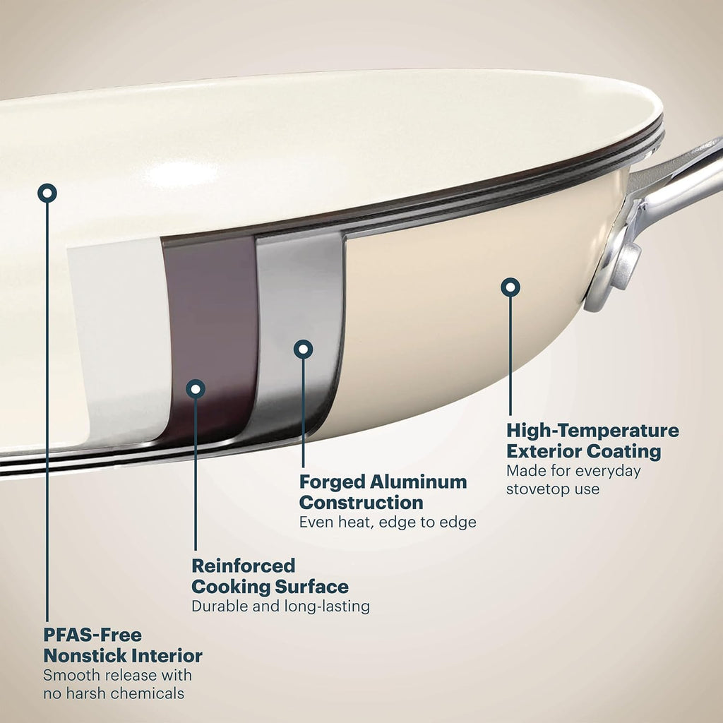 Pyrex 8-Piece Ceramic Cookware Set, Pots and Pans with Lids & Stainless Steel Handles, Healthy Nonstick Ceramic Coating, Induction Compatible Stainless Steel, PFAS Lead Cadmium BPA Free