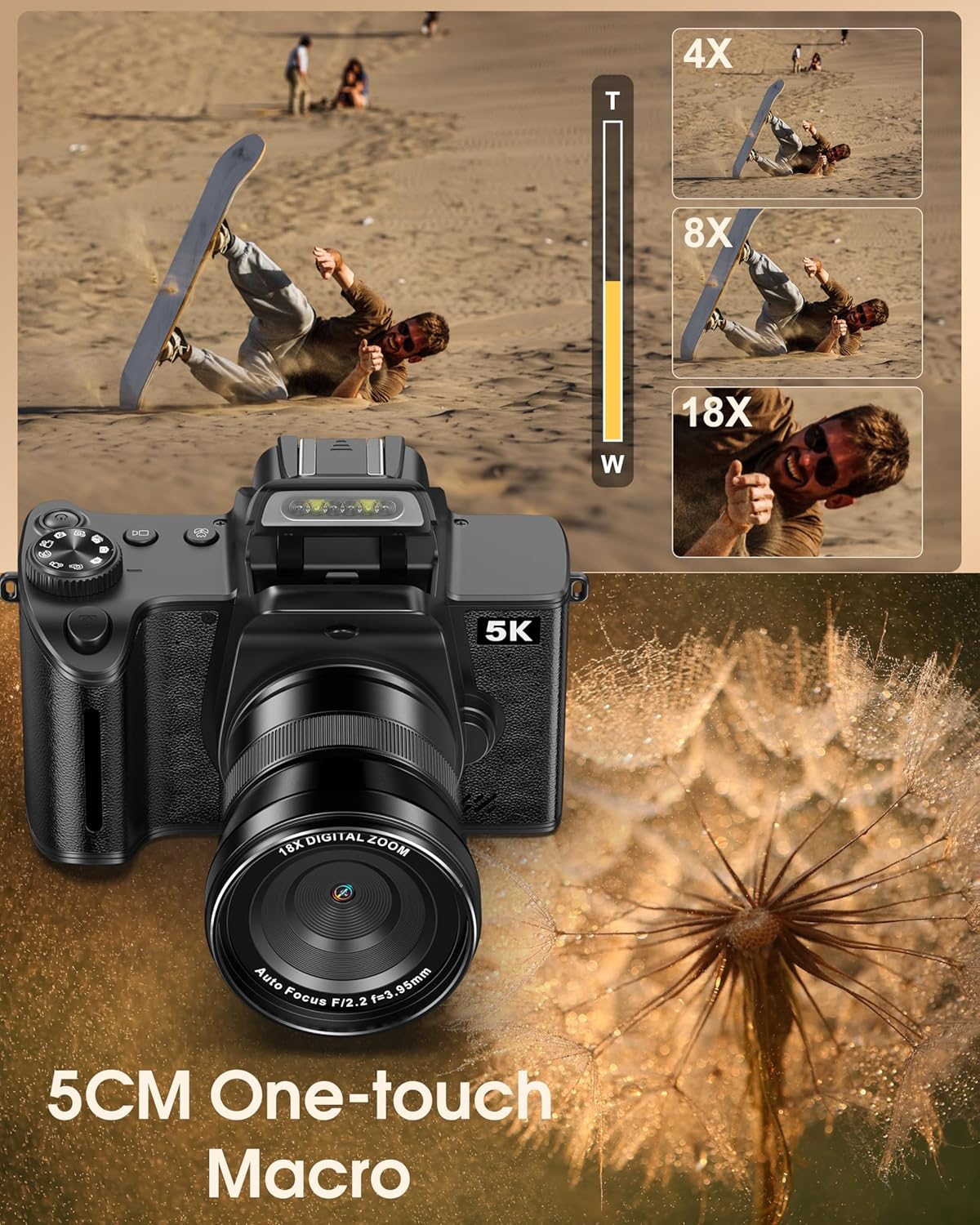 True 5K Digital Camera - 80MP WiFi Cameras for Photography - UHD Autofocus Vlogging Camera for YouTube 18X Zoom - One-Touch Macro Video Camara for Beginner with 4.0" Touch Screen, 32GB Card, Battery