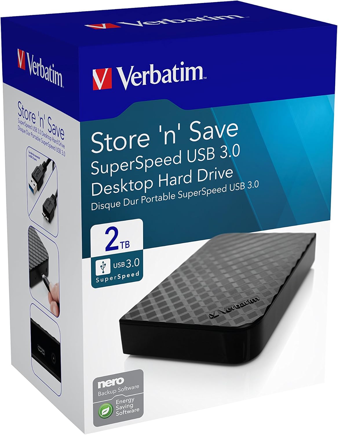Verbatim 47683 2 TB 3.5-Inch Store 'n' Save USB 3.0 Desktop Hard Disk Drive - Black