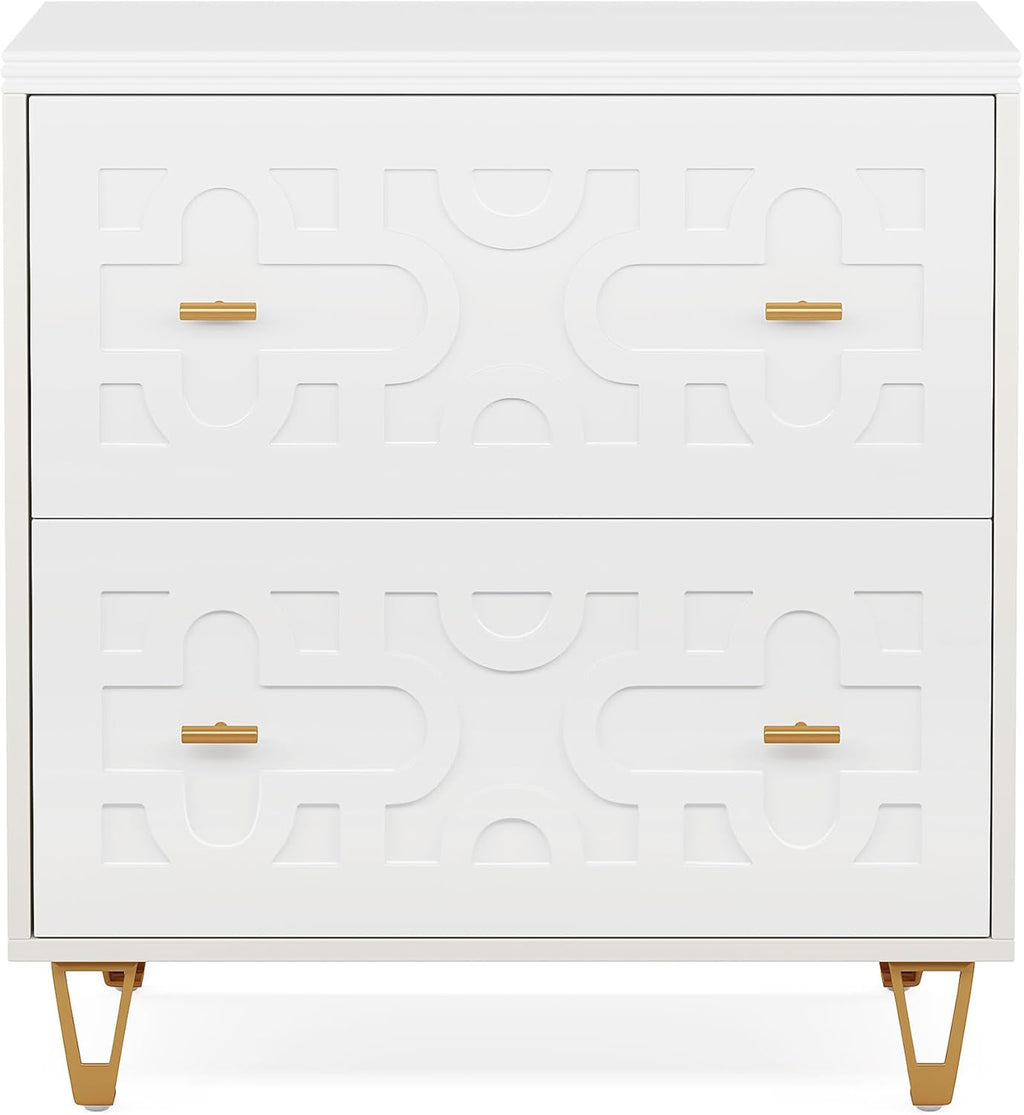 Tribesigns 2-Drawer Lateral File Cabinet, Modern White Filing Cabinet for Legal/Letter/A4 Size, Large Storage Filing Cabinet Printer Stand for Home Office, Warm White and Gold