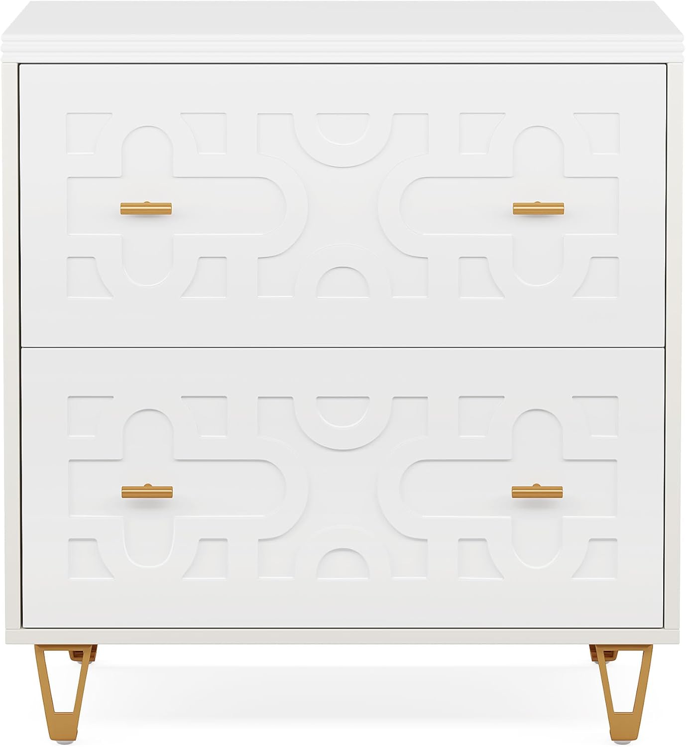 Tribesigns 2-Drawer Lateral File Cabinet, Modern White Filing Cabinet for Legal/Letter/A4 Size, Large Storage Filing Cabinet Printer Stand for Home Office, Warm White and Gold