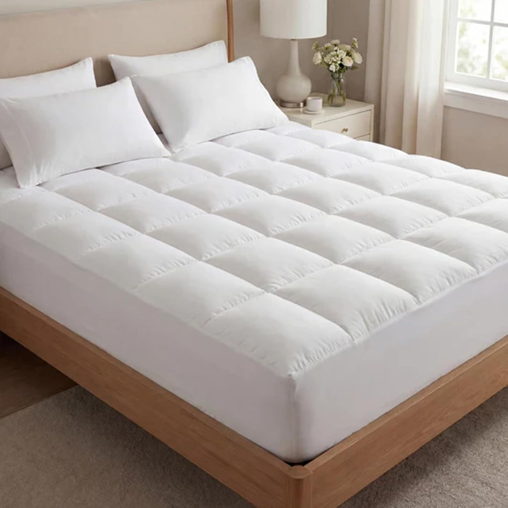 Premium Quilted 1000GSM Luxury Extra Thick Mattress Topper - Breathable & Fluffy Soft, with 8-21 inch Deep Pocket, Plush Pillow Top Mattress Topper Overfilled (White, Queen)