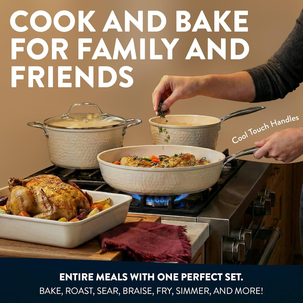 Gotham Steel Hammered 15 Pc Ceramic Cookware Set Nonstick, Pots and Pans Set Non Stick with Induction Cookware, Cooking Utensils & Steamer, Non Toxic PFOA PFOS Free, Oven & Dishwasher Safe