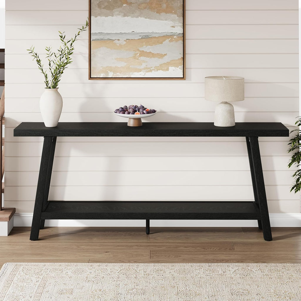 GarveeHome 70.87" Extra Long Console Table, Narrow Sofa Table Behind Couch, Black Entryway Table for Hallway Living Room Foyer, Farmhouse Accent Skinny Table, Black, 70.87" L x 14.02" W