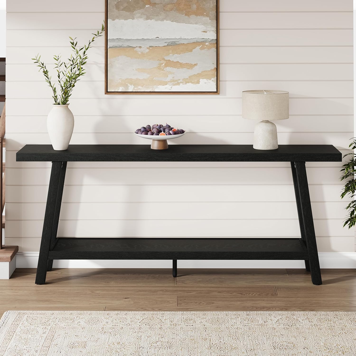 GarveeHome 70.87" Extra Long Console Table, Narrow Sofa Table Behind Couch, Black Entryway Table for Hallway Living Room Foyer, Farmhouse Accent Skinny Table, Black, 70.87" L x 14.02" W