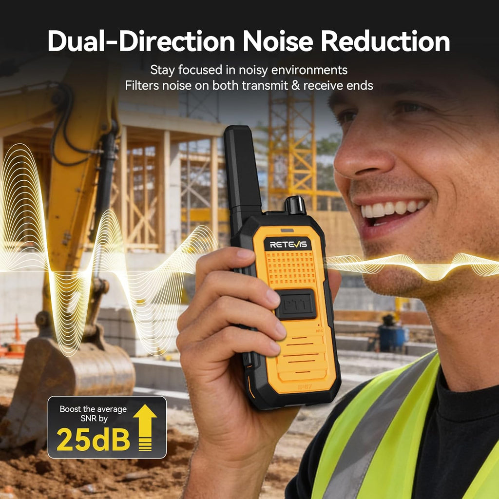 Retevis RB48A Industrial Walkie Talkies with Speaker Mic, IP67 Waterproof Noise Reduction 2 Way Radios Long Range, Oversized Front PTT, Antenna ID Rings, 1000 mW Speaker, 23-Hour Battery(4 Pack)