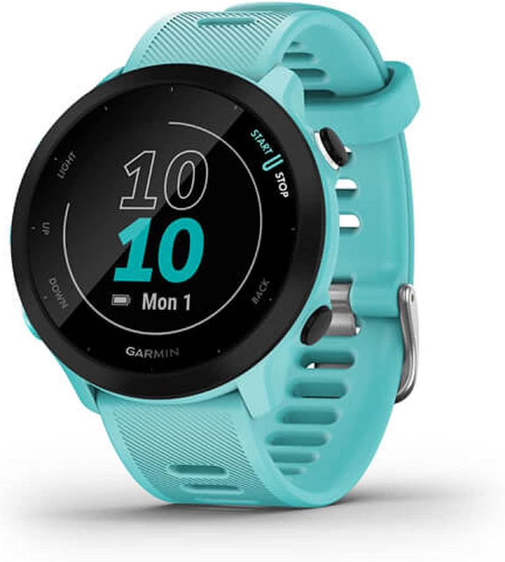 Garmin Forerunner 55, GPS Running Watch with Daily Suggested Workouts, Up to 2 weeks of Battery Life, Aqua One Size (Renewed)
