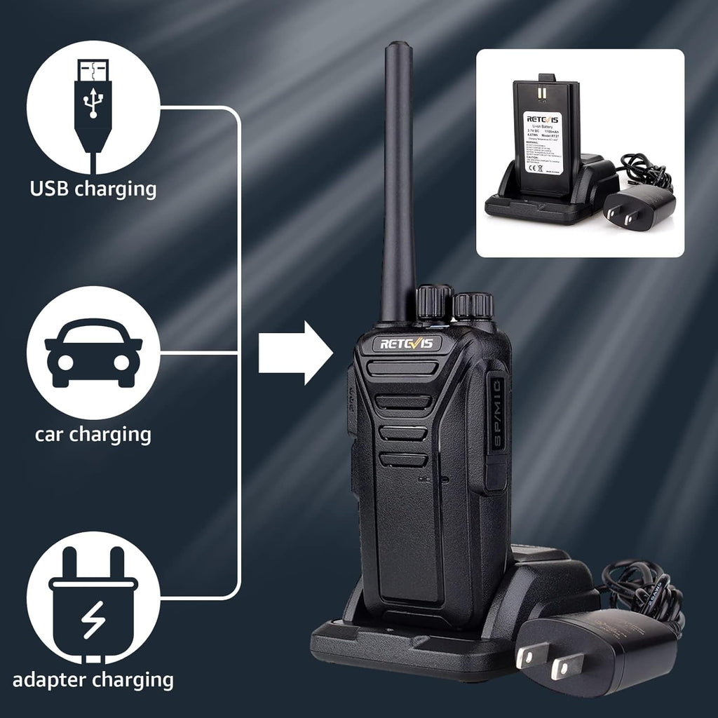 Retevis RT27 Walkie Talkies,Two Way Radio with Shoulder Speaker Mic,2 Way Radios Long Range,USB Charging Base,Local Alarm,Walkie Talkie for Adults Construction Site School Security(5 Pack)