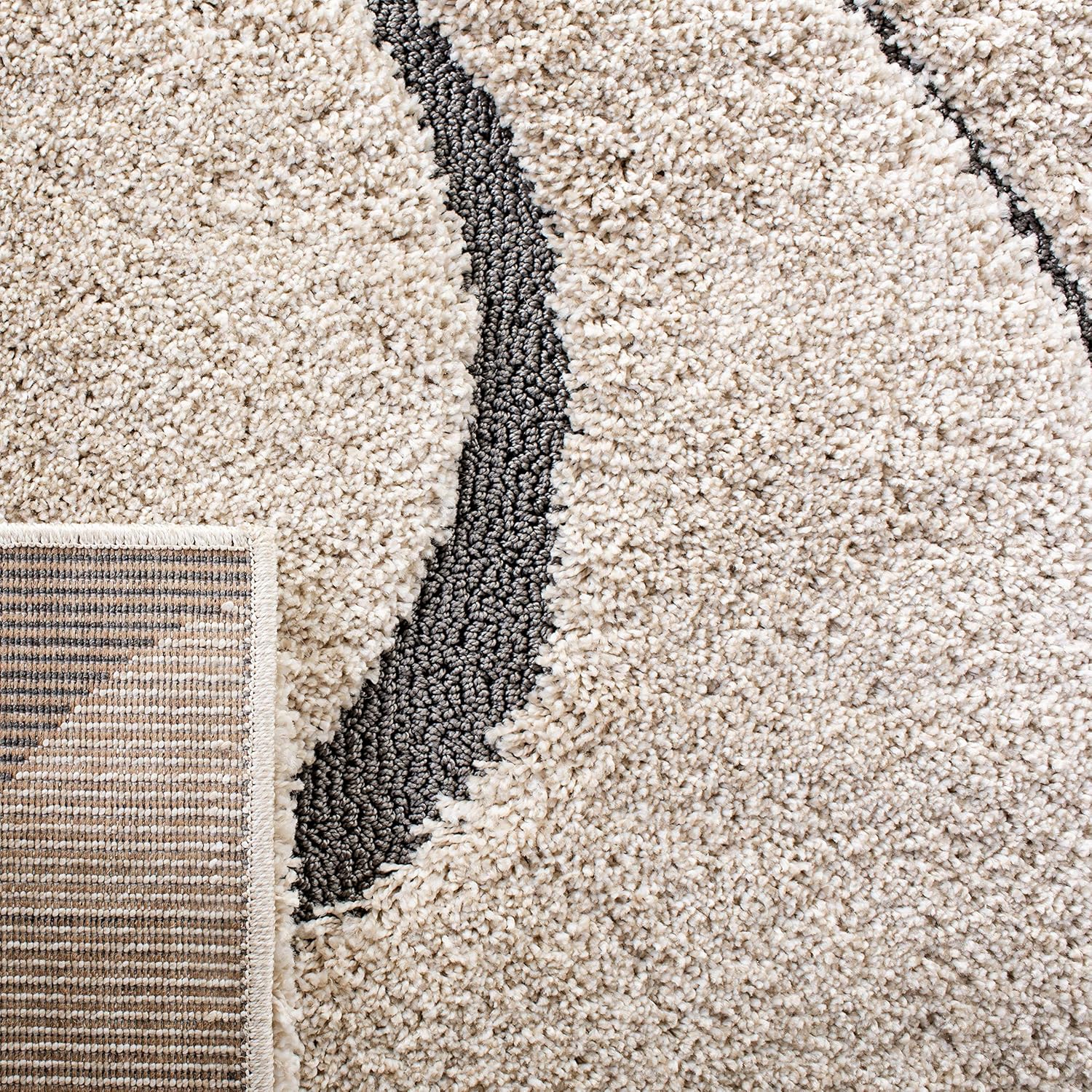 SAFAVIEH Florida Shag Collection Area Rug - 8'6" x 12', Cream & Grey, Non-Shedding & Easy Care, 1.2-inch Thick Ideal for High Traffic Areas in Living Room, Bedroom (SG471-1180)