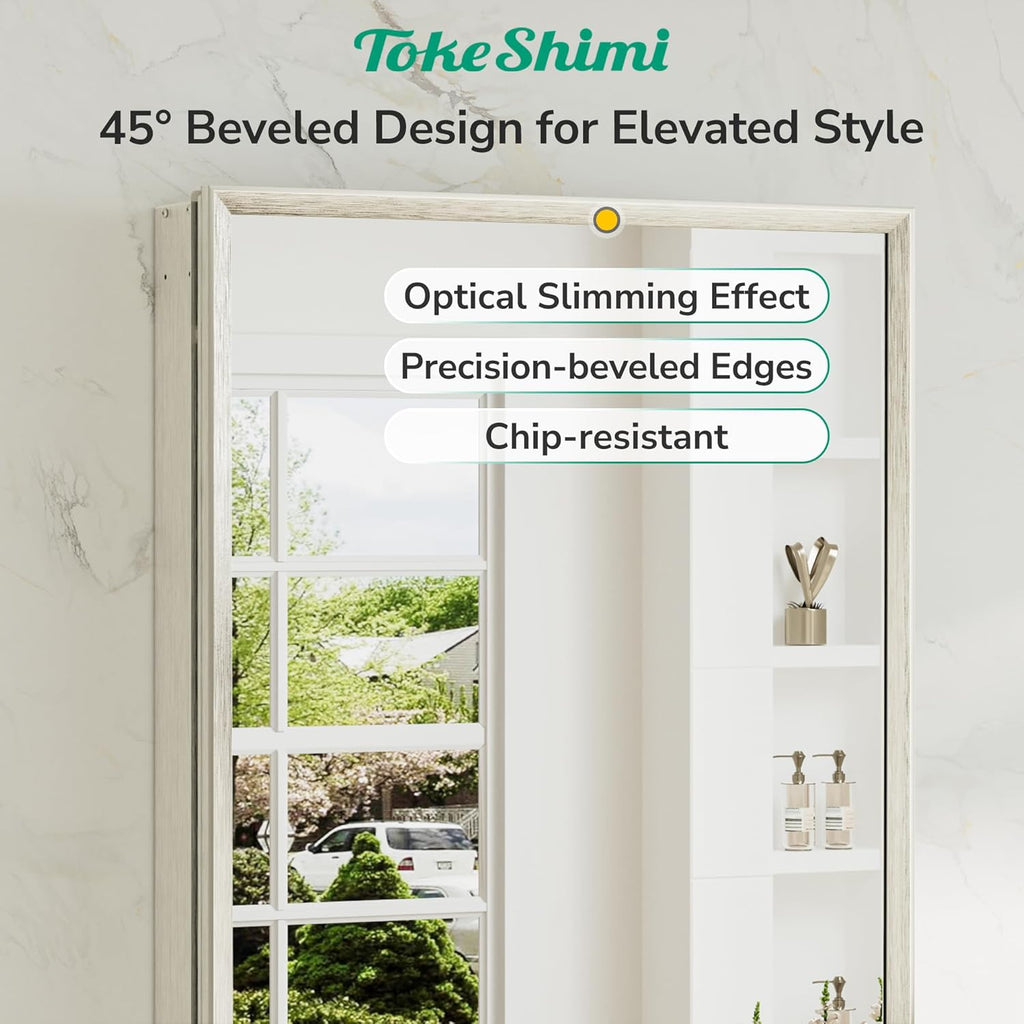 TokeShimi 20 x 26 Recessed Medicine Cabinet with Mirror, Assembly Required, Brushed Nickel Mirror Medicine Cabinet for Bathroom, Stepless Adjustable Shelves, Beveled Aluminum Frame, Tempered Glass
