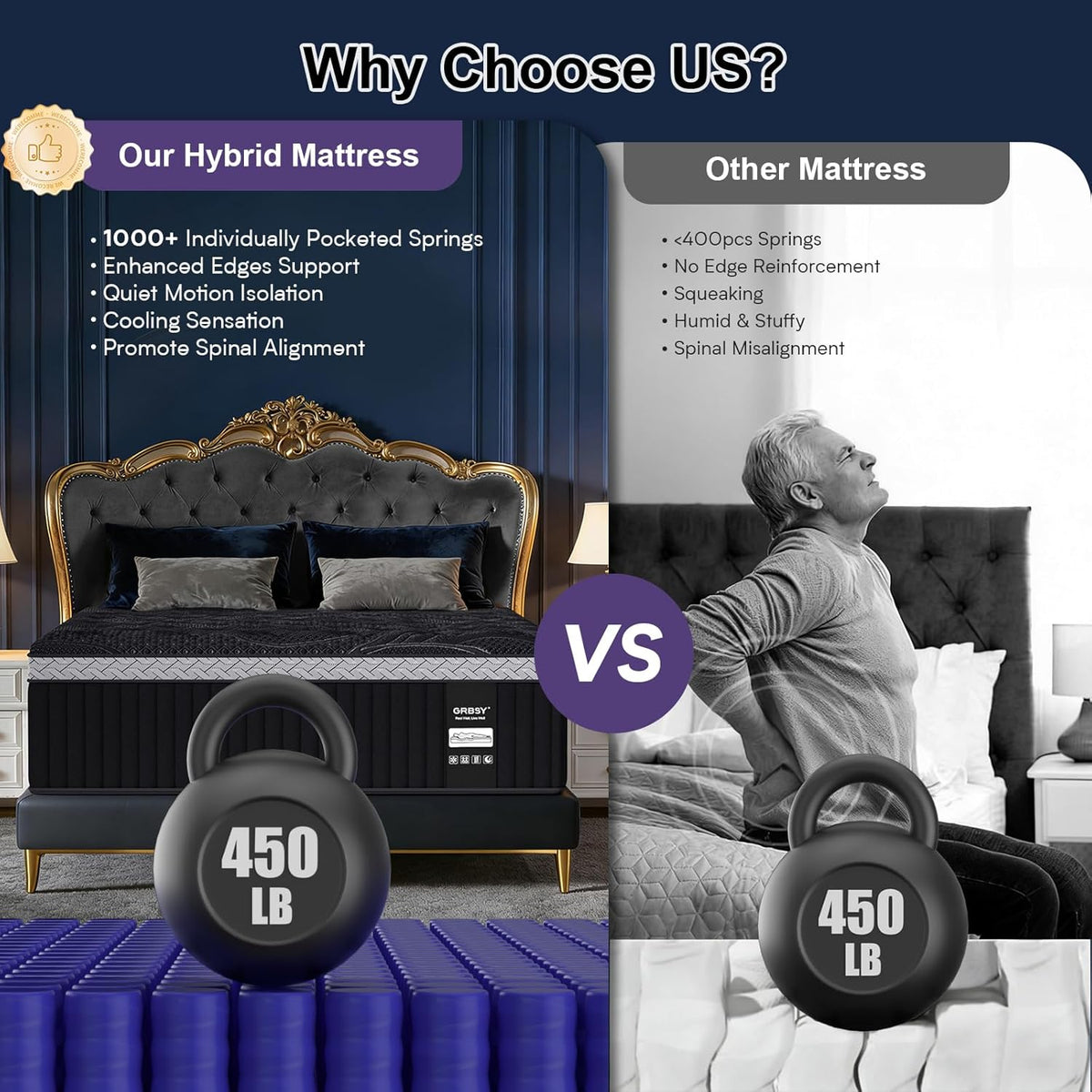 16 Inch Queen Size Mattress, Upgraded Luxury Hybrid Queen Mattress In A Box with with 7-Zone Support for Cool Night & Pressure Relief, Motion Isolation, Edge Support, Assembled in USA, Medium Firm