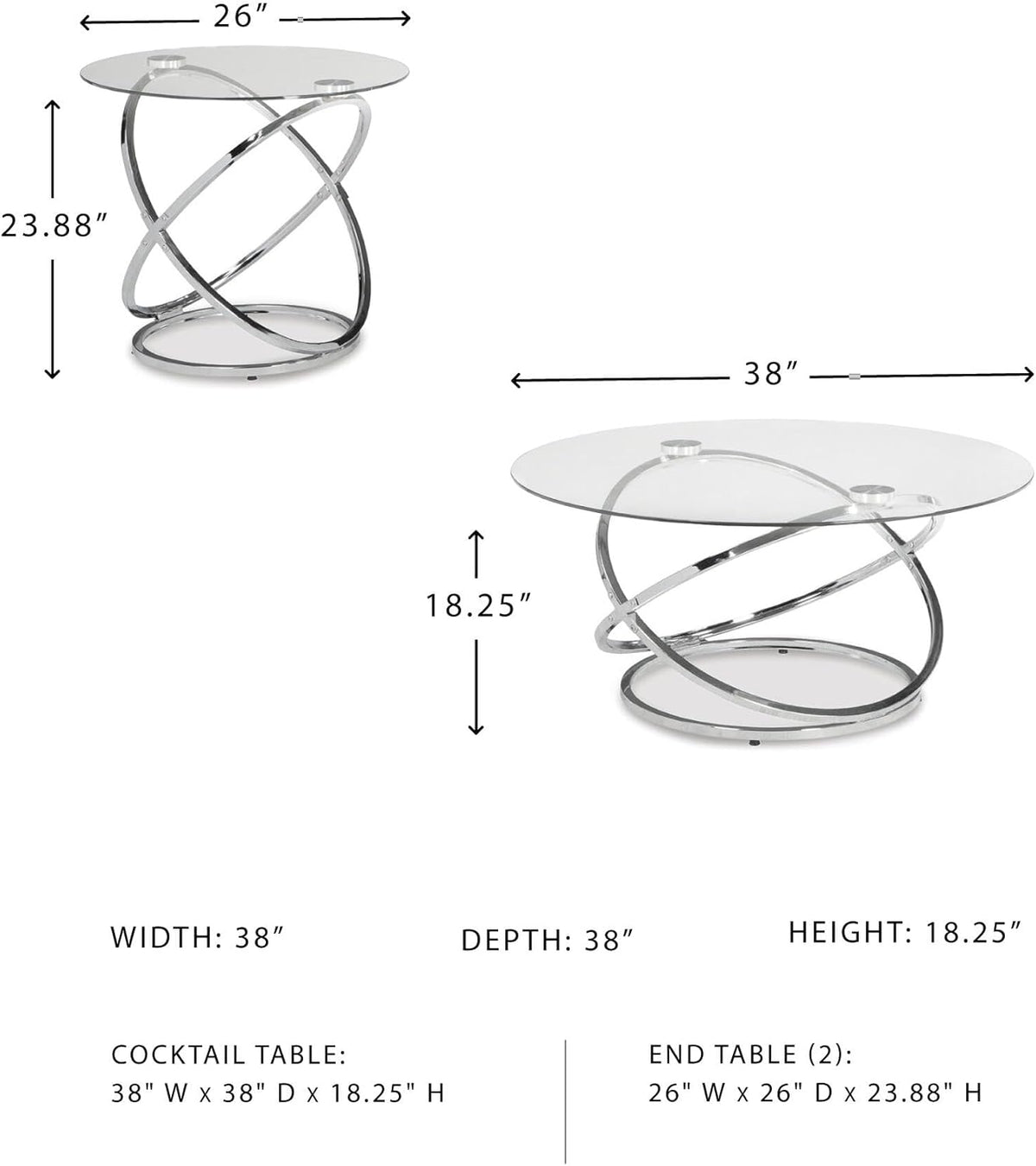Signature Design by Ashley Hollynyx Contemporary Round 3-Piece Occasional Table Set, Includes Coffee Table and 2 End Tables, Chrome