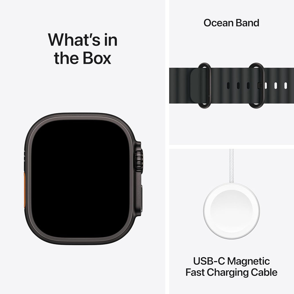 Apple Watch Ultra 3 GPS + Cellular 49mm Running & Multisport Smartwatch w/Rugged Titanium Case w/Black Ocean Band. Satellite Communications, Advanced Health & Fitness Tracking